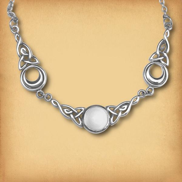Silver Magical Moon Necklace - White Moonstone - NEC-306-W picture
