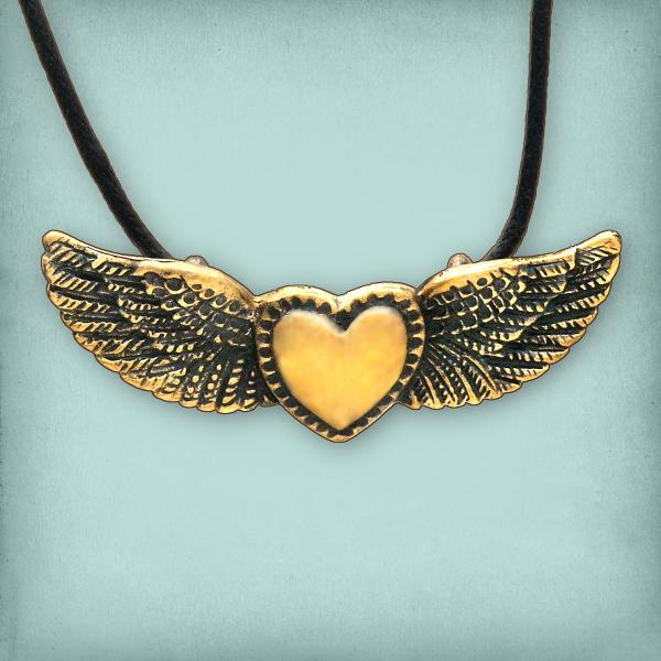 Winged Heart Bronze Pendant - PBZ-575