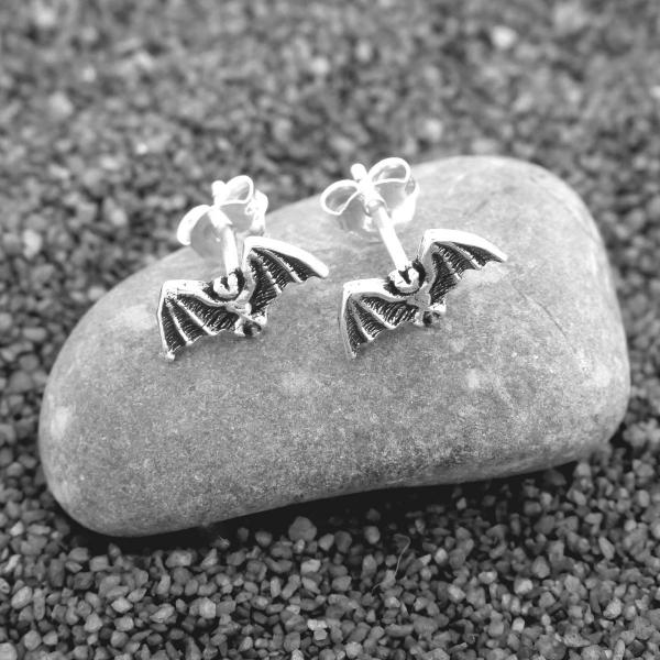 Silver Bat Stud Earrings - ESS-645 picture