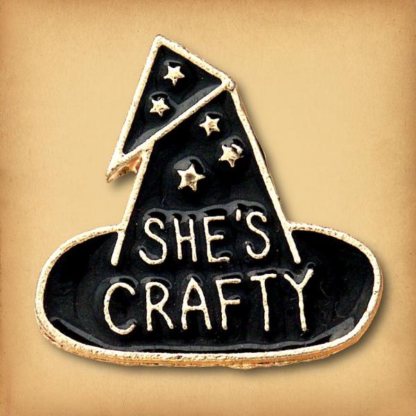 "She's Crafty" Witch Hat Enamel Pin - PIN-154 picture