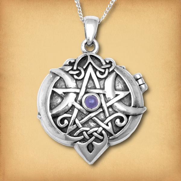 Silver Amethyst Heart Pentacle Locket - PSS-3161 picture