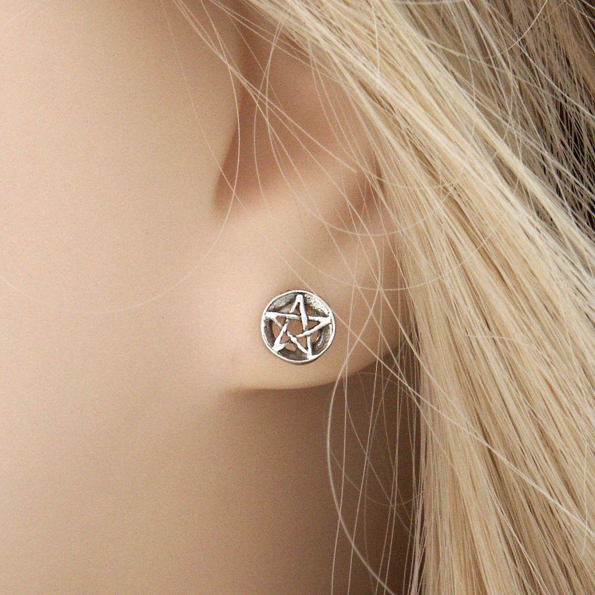 Silver Pentacle Post Earrings - ESS-015 picture
