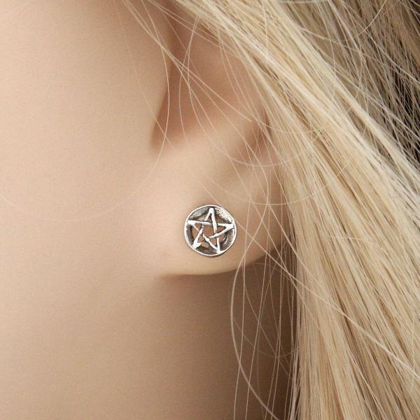 Silver Pentacle Post Earrings - ESS-015 picture