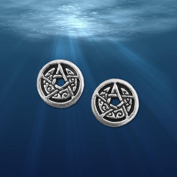 Silver Crescent Moon Pentacle Stud Earrings - ESS-424 picture
