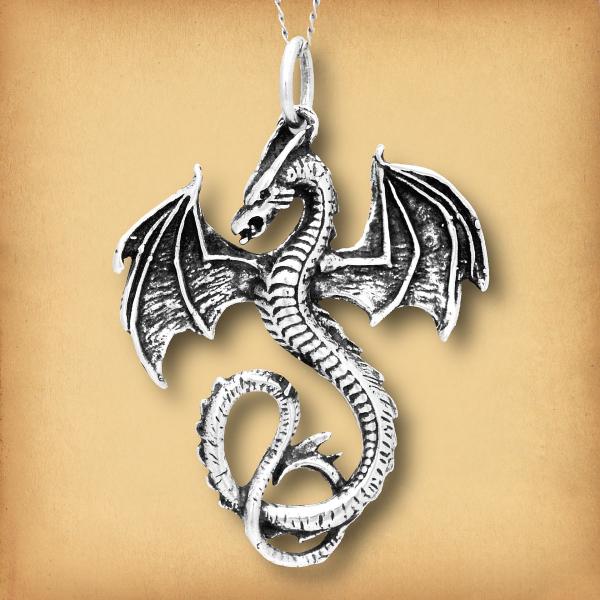 Silver Flying Dragon Pendant - PSS-700