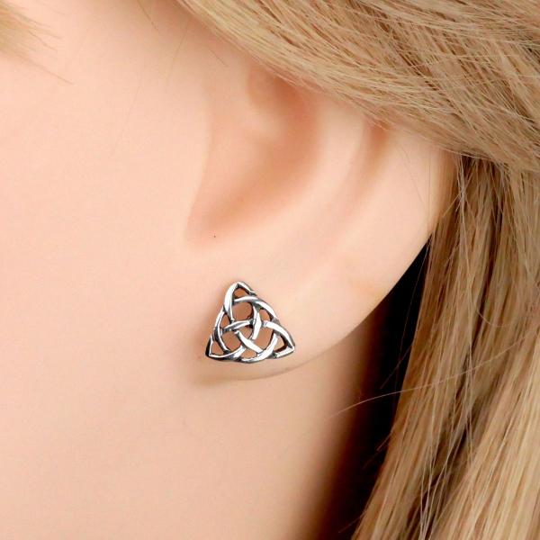 Silver Triquetra Stud Earrings - ESS-497 picture