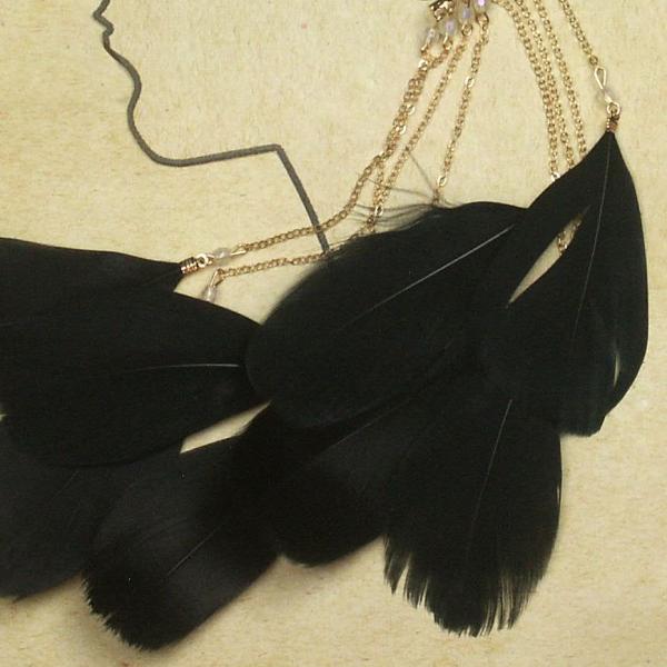 Black Feather Dangle Wire Ear Cuff - FTH-E23 picture