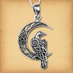 Silver Celtic Moon Raven Pendant - PSS-8737