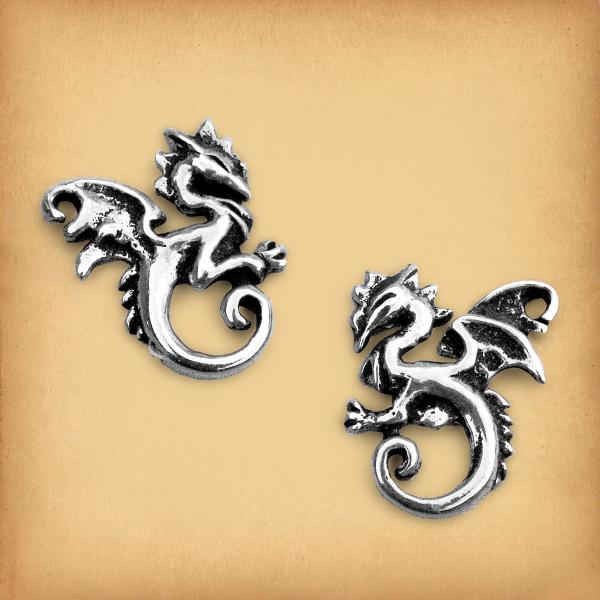 Silver Dancing Dragon Stud Earrings - ESS-651