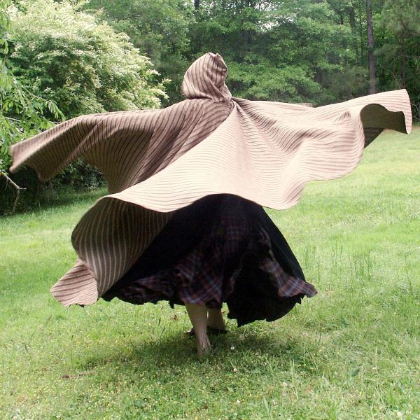 Extra Long Brown Striped Full Circle Cloak with Hood - CLK-079 picture