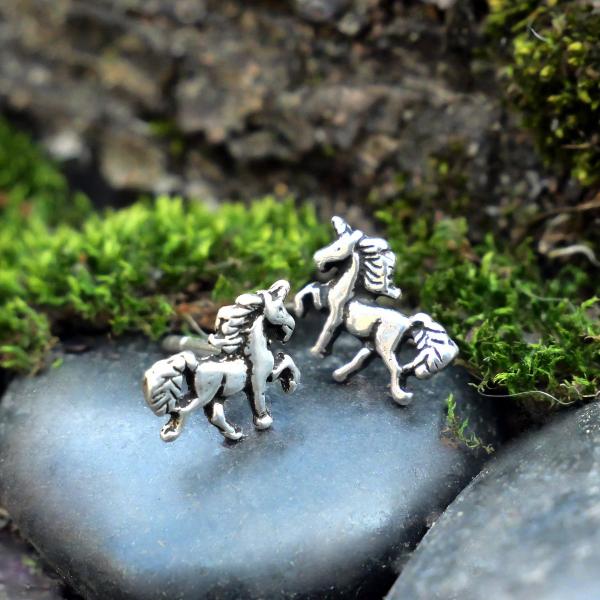 Silver Prancing Unicorn Stud Earrings - ESS-664 picture