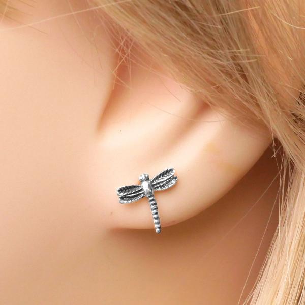 Silver Dragonfly Stud Earrings - ESS-1589 picture