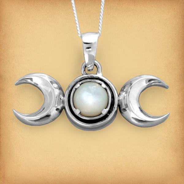 Silver Triple Moon Pendant with Mother of Pearl - PSS-G280