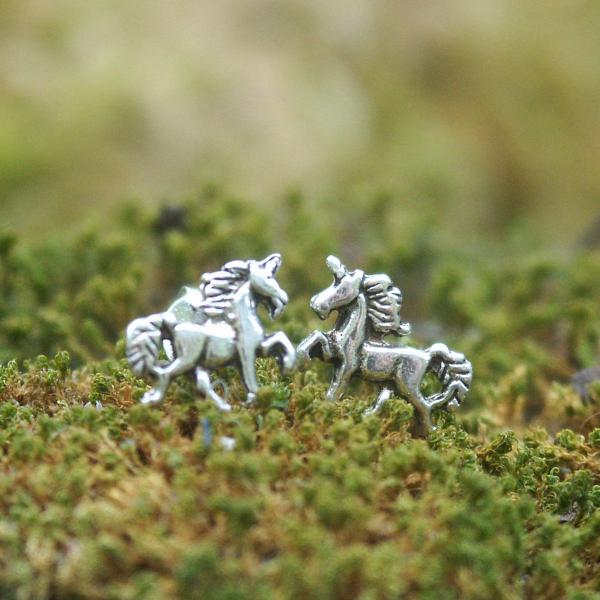 Silver Prancing Unicorn Stud Earrings - ESS-664 picture