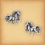 Silver Prancing Unicorn Stud Earrings - ESS-664