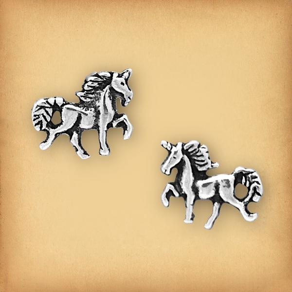 Silver Prancing Unicorn Stud Earrings - ESS-664