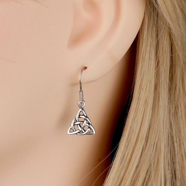 Silver Triquetra Dangle Earrings - ESS-498 picture