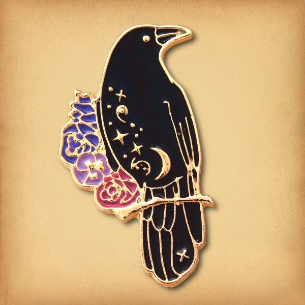 "Raven and Roses" Enamel Pin - PIN-092 picture