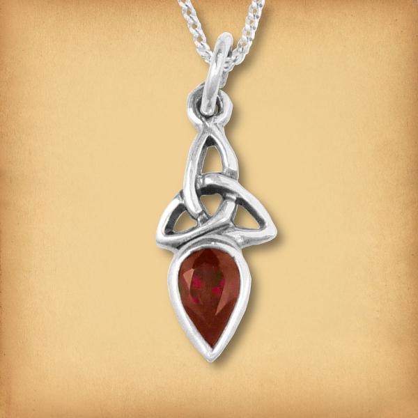 Silver Garnet Trinity Knot Pendant - PSS-346