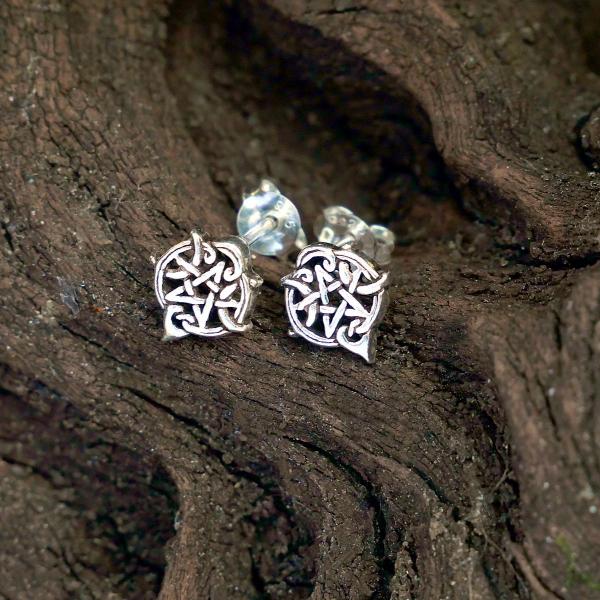 Silver Heart Pentacle Stud Earrings - ESS-3161 picture