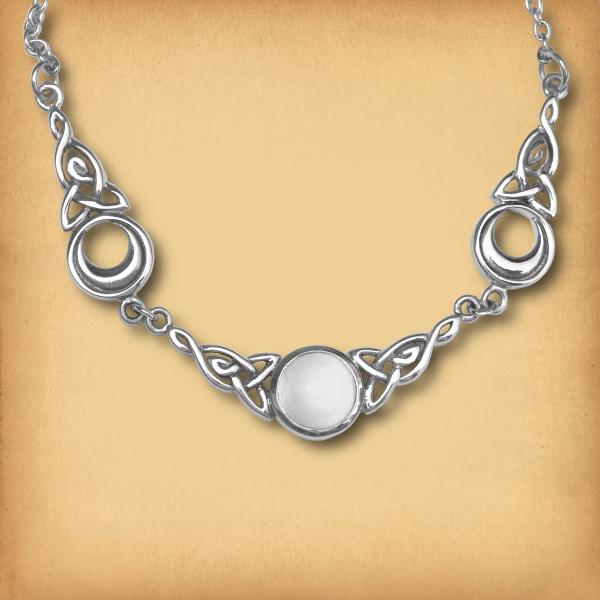 Silver Magical Moon Necklace - White Moonstone - NEC-306-W