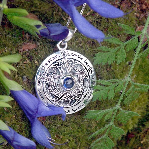 Silver Sapphire Moon Pentacle Pendant - PSS-2320 picture