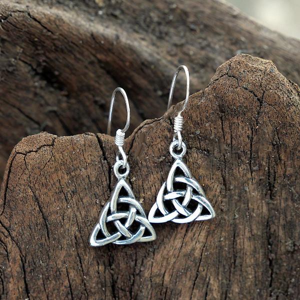 Silver Triquetra Dangle Earrings - ESS-498 picture