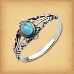 Silver Twin Feathers Turquoise Ring - RSS-490
