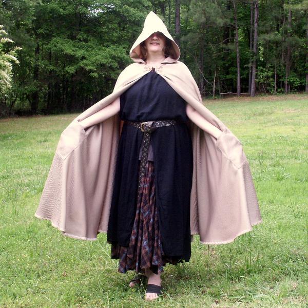 Pale Gold Full Circle Cloak with Hood and Pockets - CLK-095 picture