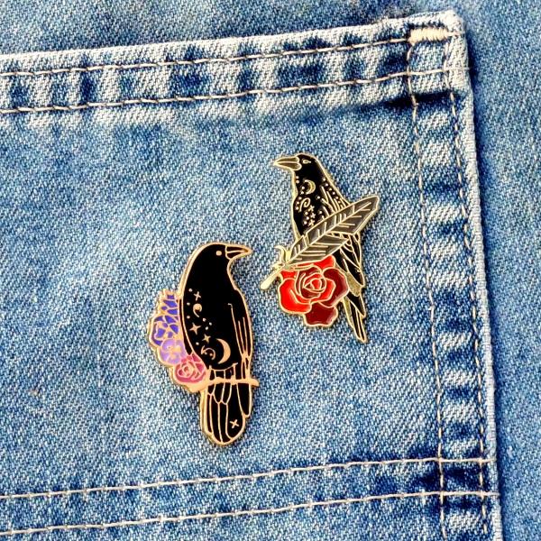 "Raven and Roses" Enamel Pin - PIN-092 picture