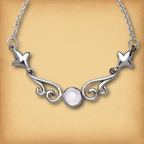 Silver Rainbow Moonstone Scroll Necklace - NEC-152 picture