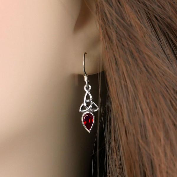 Silver Garnet Trinity Knot Earrings - ESS-256 picture