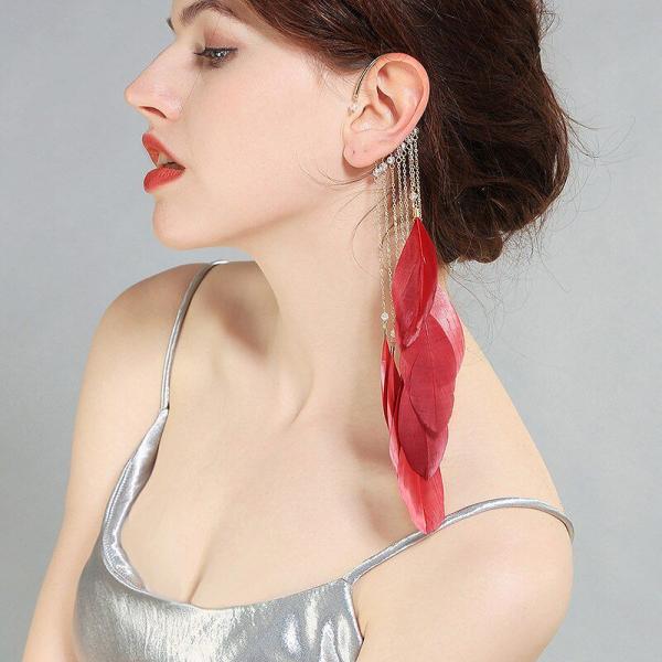 Red Feather Dangle Wire Ear Cuff - FTH-E21 picture