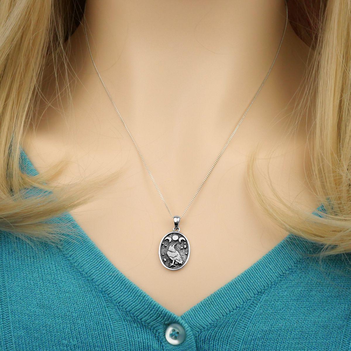 Silver Raven Moon Pendant - PSS-3044 picture