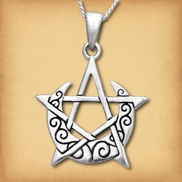 Silver Crescent Moon Pentacle Pendant - PSS-424