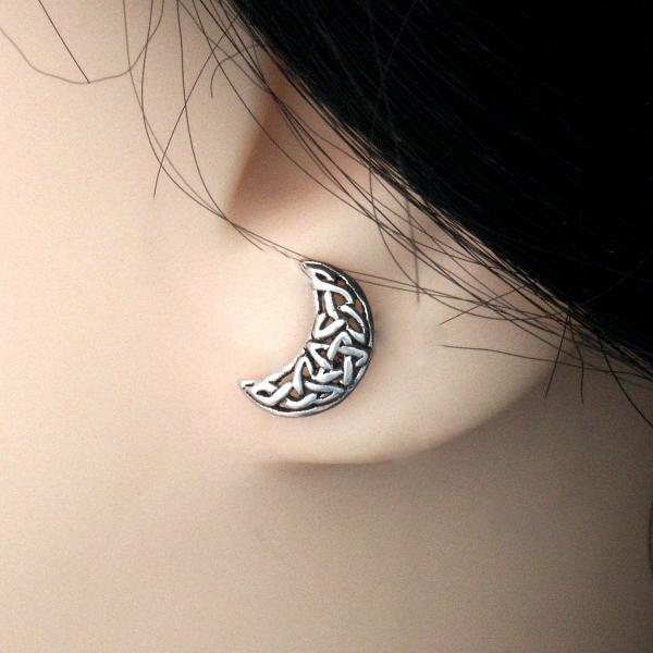 Silver Celtic Crescent Stud Earrings - ESS-649 picture