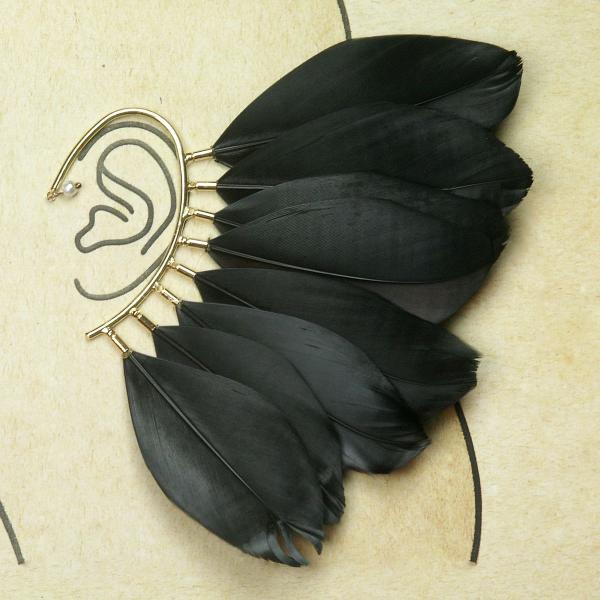 Black Feather Wire Ear Cuff - FTH-E11 picture