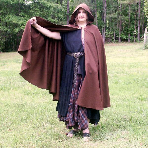 Full Circle Brown Cloak with Hood, Pockets and Trim - CLK-107 picture