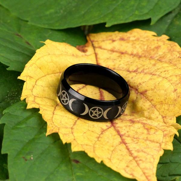Black Steel Triple Moon Ring - RST-A410 picture