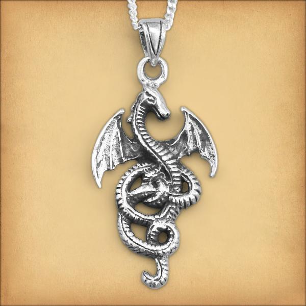 Silver Coiled Dragon Pendant - PSS-1920