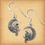 Silver Celtic Moon Raven Earrings - ESS-9898