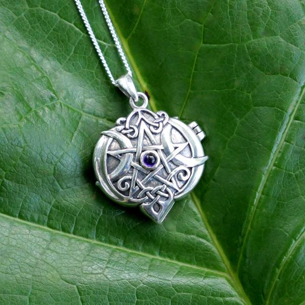 Silver Amethyst Heart Pentacle Locket - PSS-3161 picture