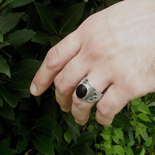 Silver Celtic Onyx Men's Ring - RSS-531 picture