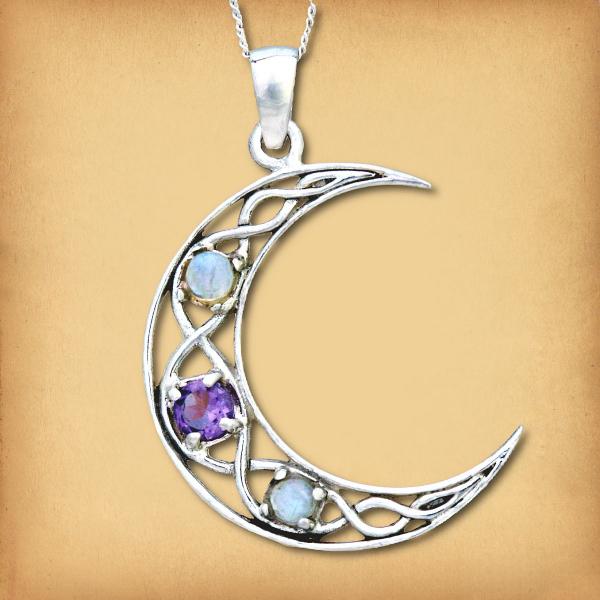 Silver Crystal Moon Pendant - PSS-G270