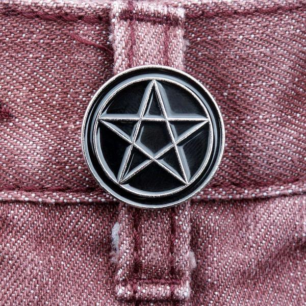 Black Pentacle Enamel Pin - PIN-020 picture