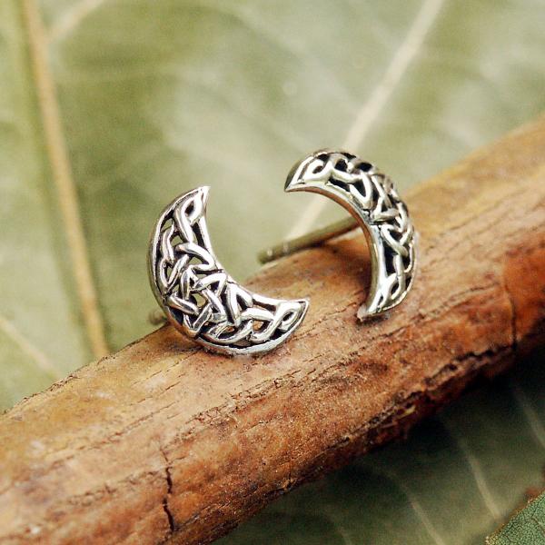 Silver Celtic Crescent Stud Earrings - ESS-649 picture