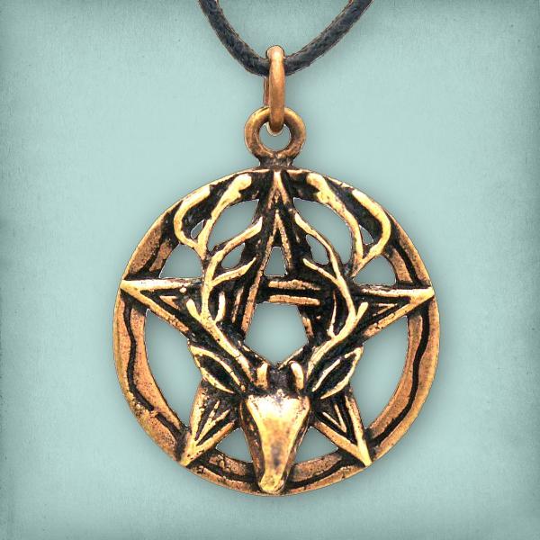 Bronze Stag Head Pentacle Pendant - PBZ-211 picture