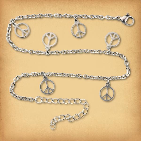 Stainless Steel Peace Sign Anklet - ANK-6036