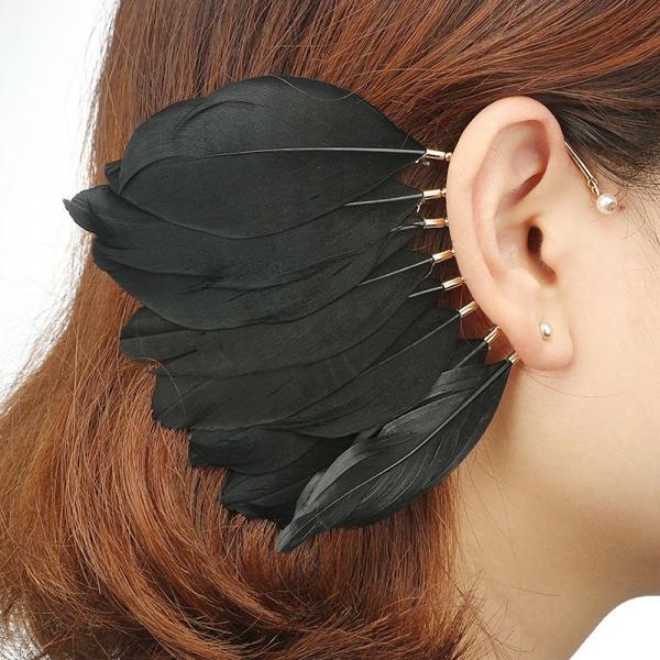 Black Feather Wire Ear Cuff - FTH-E11 picture