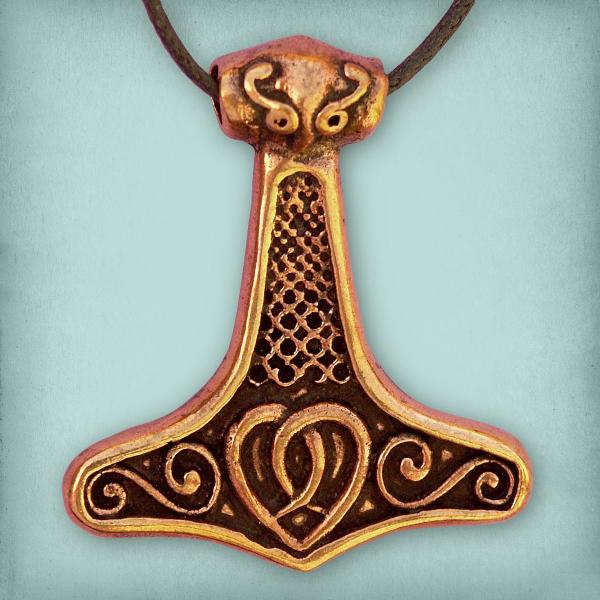 Bronze Thor's Hammer Pendant with Heart - PBZ-294 picture